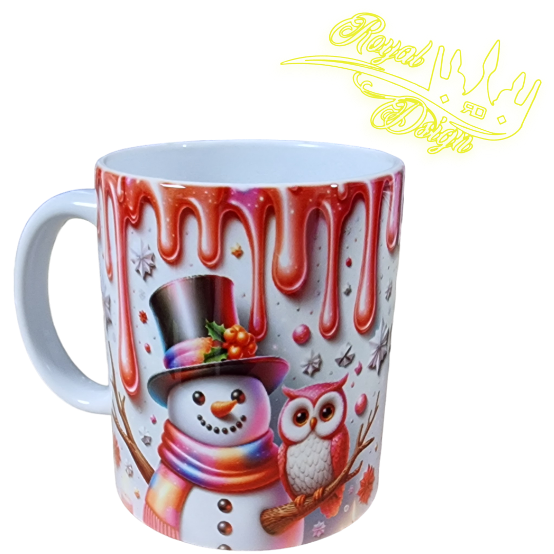 Keramik Fototasse Schneemann mit Eule