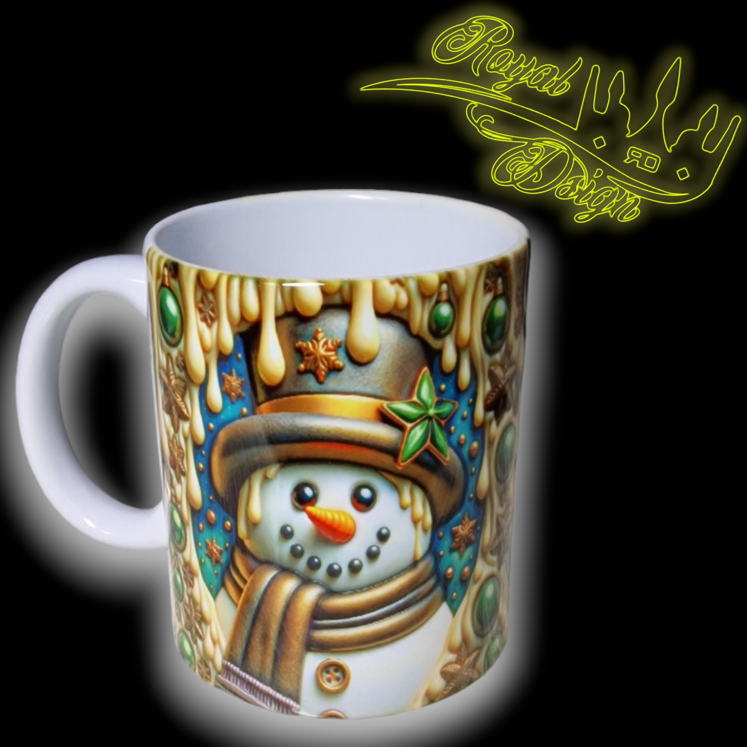 Keramik Fototasse Schneemann Gold